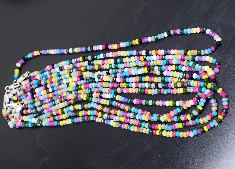 Jade Multicolor Roundel Faceted Necklace 4*2mm Choker Beads Nature Rainbow