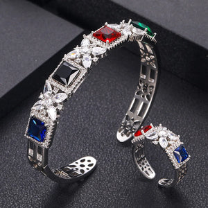 Cubic Zircon Bangle Cuff & Ring Set, Saudi Arabia Wedding Jewelry