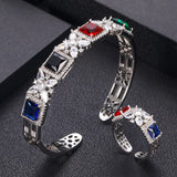 Cubic Zircon Bangle Cuff & Ring Set, Saudi Arabia Wedding Jewelry
