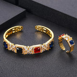 Cubic Zircon Bangle Cuff & Ring Set, Saudi Arabia Wedding Jewelry