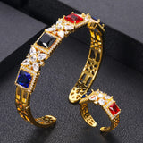 Cubic Zircon Bangle Cuff & Ring Set, Saudi Arabia Wedding Jewelry