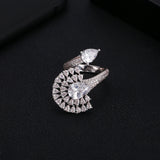 Silver Peacock Open Tail Rings Crystal Zircon Finger Rings Women Wedding Jewelry