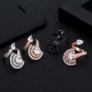 Silver Peacock Open Tail Rings Crystal Zircon Finger Rings Women Wedding Jewelry
