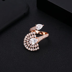 Silver Peacock Open Tail Rings Crystal Zircon Finger Rings Women Wedding Jewelry