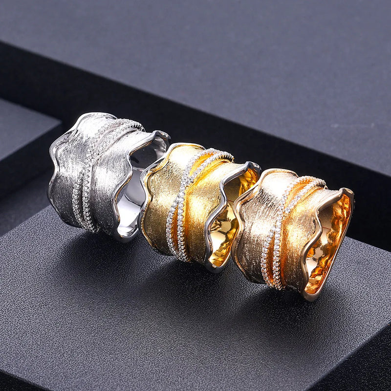 Zirconia Stone Link Chain Bold Rings for Women