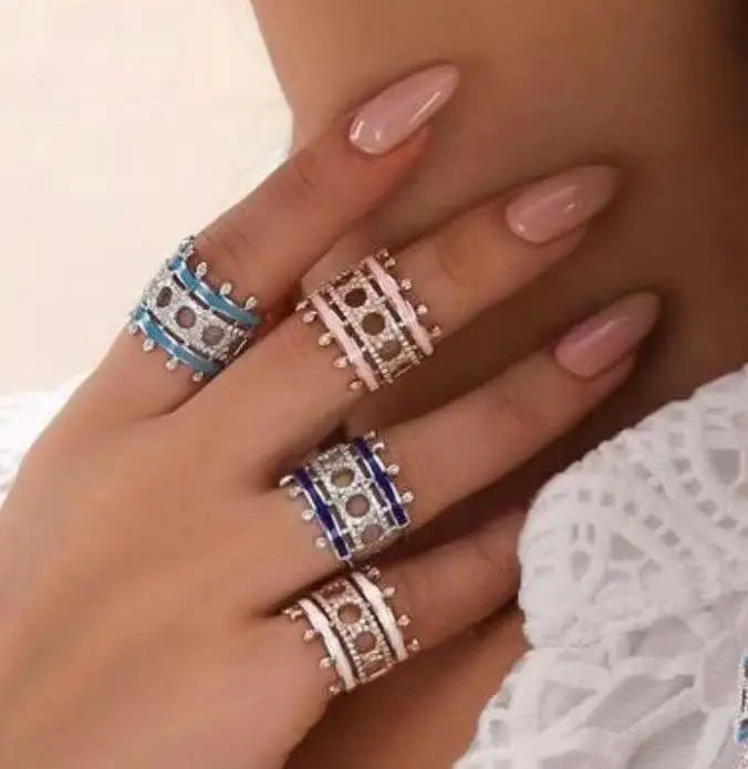Zirconia Stones Link Chain Rings Women Engagement Jewelry