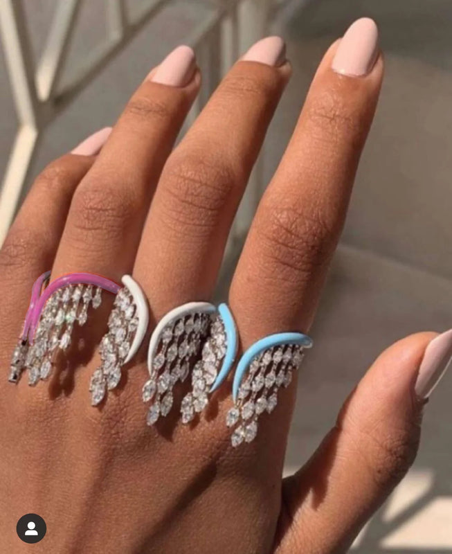 Zirconia Stone Link Chain Rings Women Engagement Jewelry