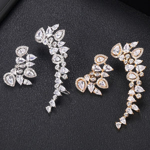 Romantic Asymmetric Earrings Micro Paved Zircons Bridal Wedding Jewelry