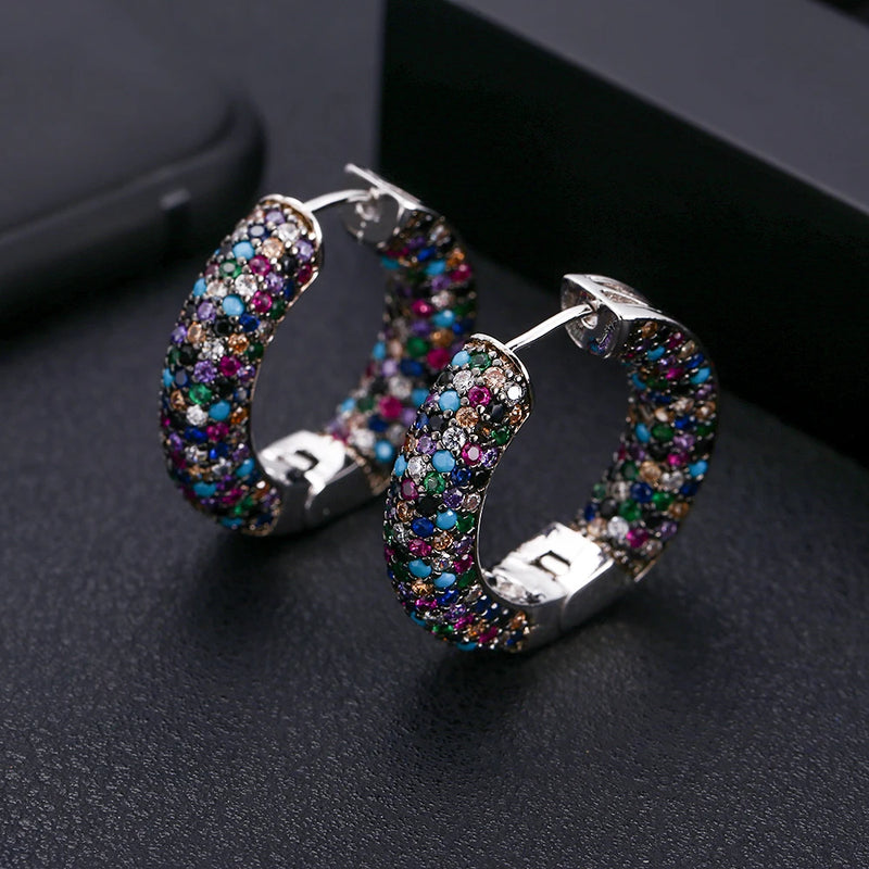 CZ Round Shape Big Hoop Earrings Wedding Crystal CZ Party Jewelry