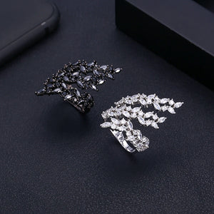 Olive Leaf Twist Statement Rings Crystal Zircon Bridal Finger Rings