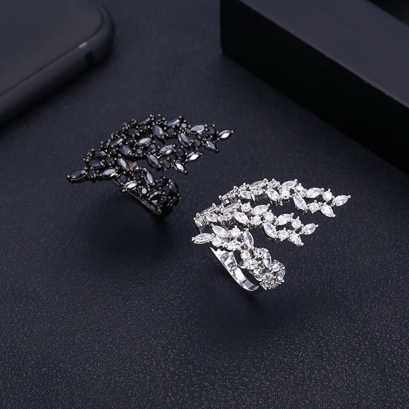 Olive Leaf Twist Statement Rings Crystal Zircon Bridal Finger Rings