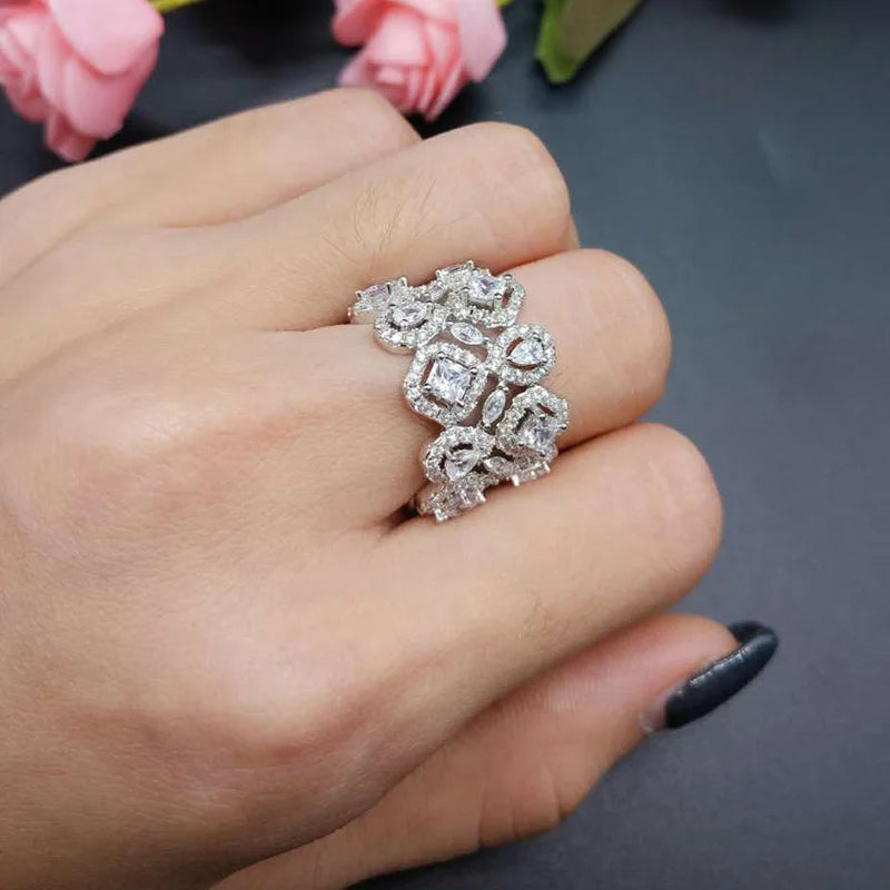 Jankelly Quare Shape Cube Zirconia Women Bridal Wedding Engagement Party Wear
