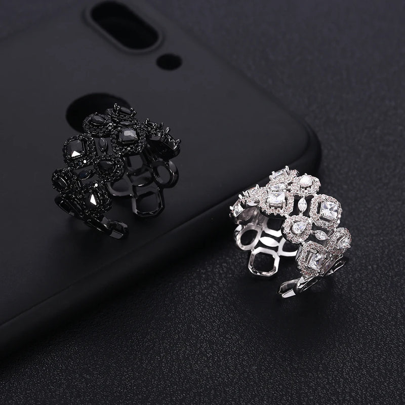 Jankelly Square Cube Zirconia Women Wedding Engagement Party Wear
