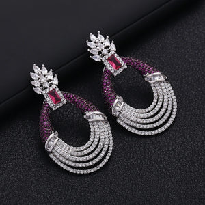 CZ Statement Stud Earrings Women Bridal DUBAI Big Earring Jewelry