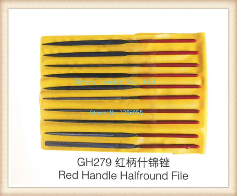 Red Handle Halfround File for Silver Carving and Filing, 10pcs