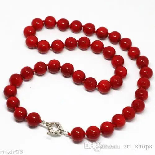 Red Shell Pearls Round Beads Necklace 8mm