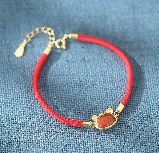 Red Agate Tiger Zodiac Pendant S925 Sterling Silver Plated Jewelry Set