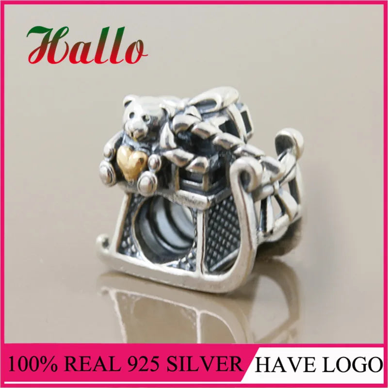 925 Sterling Silver Santa's Sleigh Christmas Charm for Bracelets