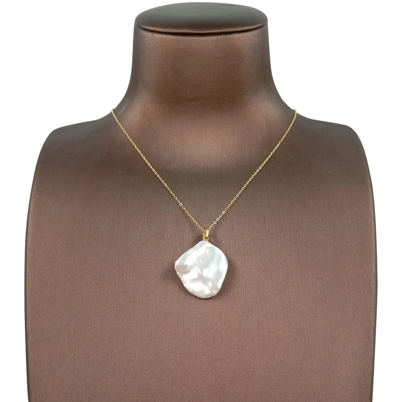 Keshi Baroque Pearl Pendant Necklace, 925 Silver, 18k Plating