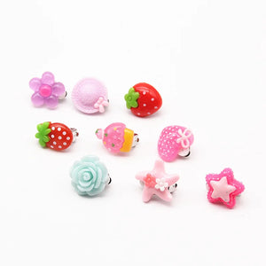 Kids Clip On Earrings Animal Flower Girls Jewelry Painless 7 Pairs/Set