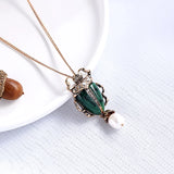 Natural Stone Freshwater Pearl Insect Pendant Necklace Jewelry