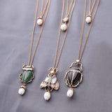 Natural Stone Freshwater Pearl Insect Pendant Necklace Jewelry