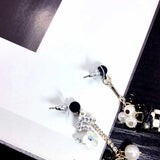 Asymmetric Flower Earrings with Tassel and Pearl Grape Rhinestone Wedding