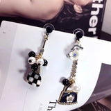 Asymmetric Flower Earrings with Tassel and Pearl Grape Rhinestone Wedding