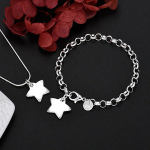 925 Silver Star Bracelet Necklace Set for Women Wedding Jewelry