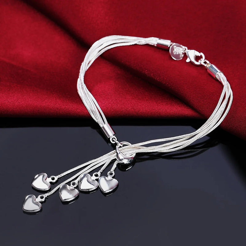 925 Silver Tassel Heart Bracelet Wedding Party Gift