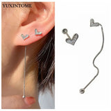 925 Silver Heart Fringe Asymmetric Earrings for Women