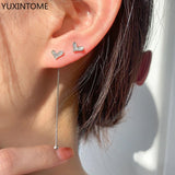 925 Silver Heart Fringe Asymmetric Earrings for Women