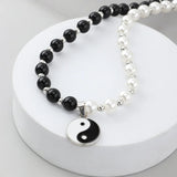 Kpop Yin Yang Pearl Bead Choker Necklace