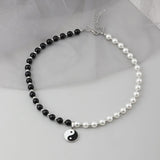 Kpop Yin Yang Pearl Bead Choker Necklace