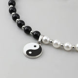 Kpop Yin Yang Pearl Bead Choker Necklace