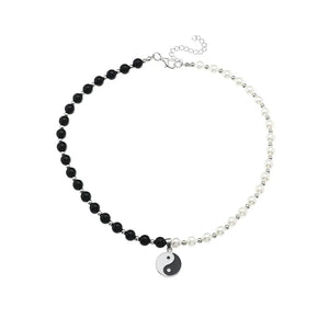 Kpop Yin Yang Pearl Bead Choker Necklace