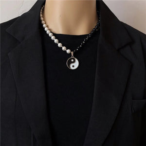 Kpop Yin Yang Pearl Bead Choker Necklace