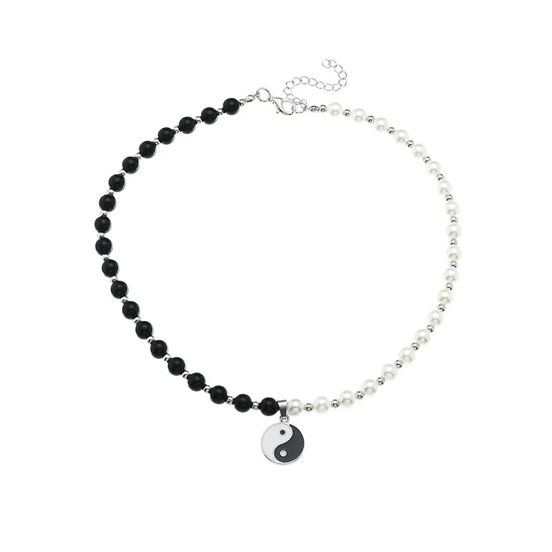 Kpop Yin Yang Pearl Bead Choker Necklace