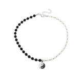 Kpop Yin Yang Pearl Bead Choker Necklace
