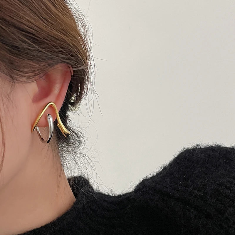 Korea Irregular Abstract Earring Feminine Metallic Clash-Colored Female Earring