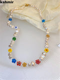 Flower Natural Pearl Patchwork Clavicle Chain Necklace
