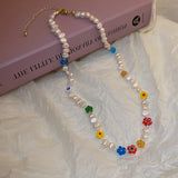 Flower Natural Pearl Patchwork Clavicle Chain Necklace