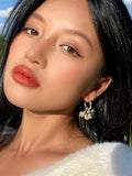 Europe & US Natural Round Bead Stone Earrings for Women Studs Sense Earrings