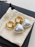 Heart-shaped Pearl Earrings, Delicate Buckle Type, Europe & US