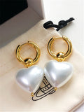 Heart-shaped Pearl Earrings, Delicate Buckle Type, Europe & US