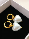 Heart-shaped Pearl Earrings, Delicate Buckle Type, Europe & US
