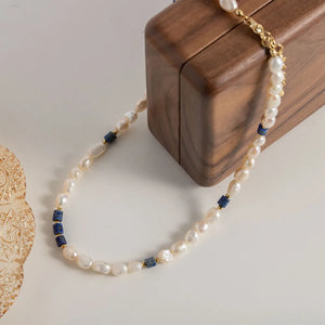 Lapis Lazuris Pearl Necklace French Beaded Clavicle Chain