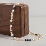 Lapis Lazuris Pearl Necklace French Beaded Clavicle Chain