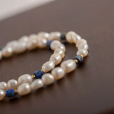 Lapis Lazuris Pearl Necklace French Beaded Clavicle Chain