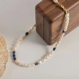 Lapis Lazuris Pearl Necklace French Beaded Clavicle Chain